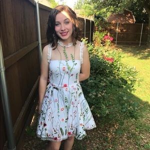 Whimsical white embroidered floral dress